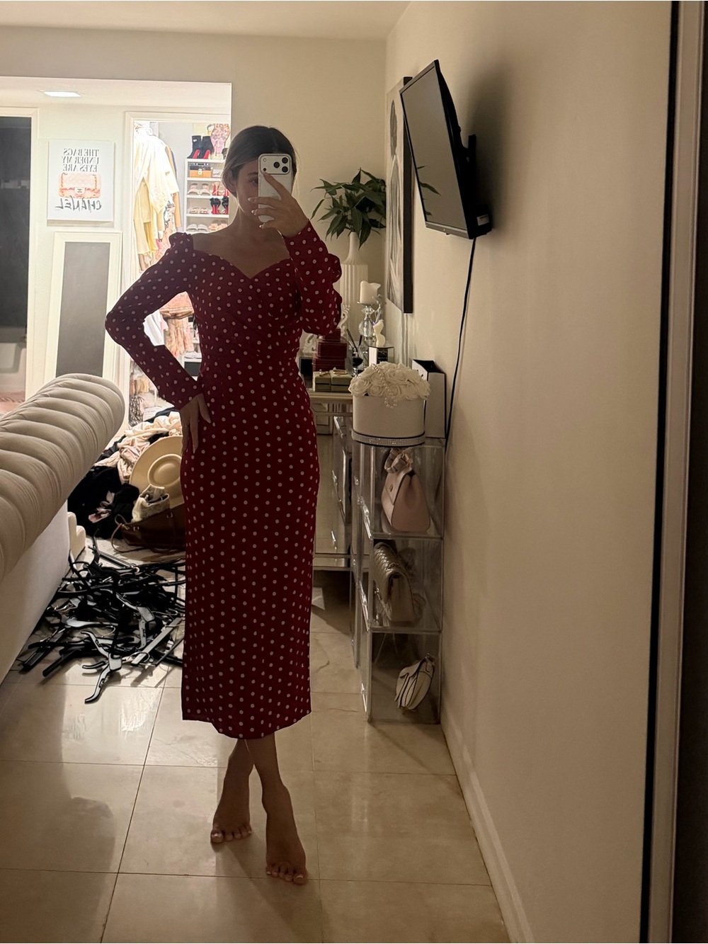 Red Polka Dot Midi Dress - Women's Classic Fit